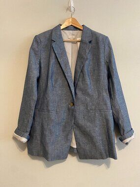 LOFT One-Button Blazer with Striped Lining, Size 12, Dark Blue